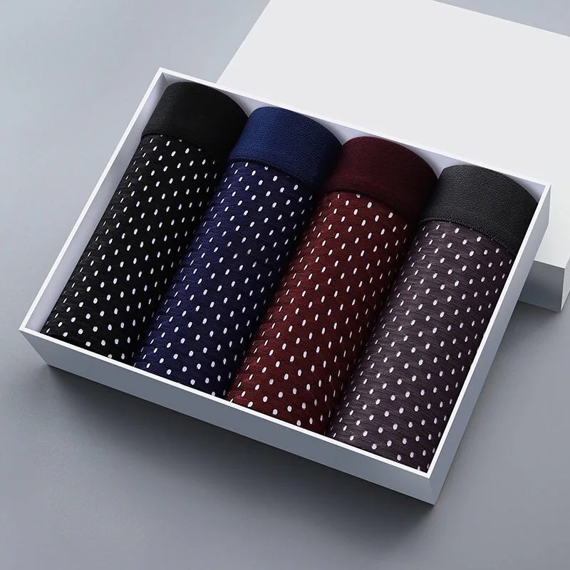 

4 piece combination men's underwear men's boxer modal ice silk mesh solid color sports seamless four seasons underwear