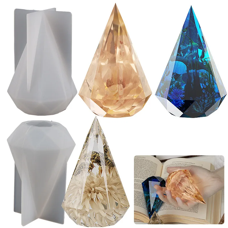 

Crystal drop gum resin candle mold DIY geometric mirror octagonal cone ring frame silicone mold diamond cone silicone mold