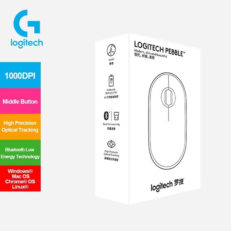 

Мышь Logitech Pebble Беспроводная с Bluetooth, 1000DPI