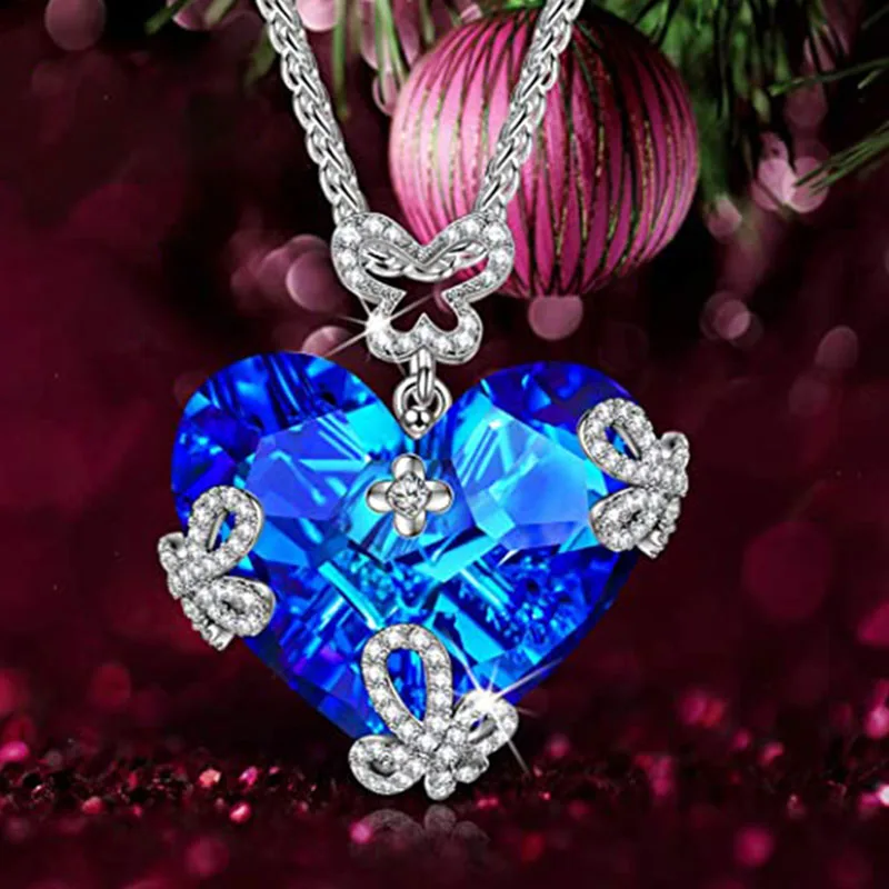 

Blue Crystal Necklace Ladies Necklace Personality Versatile Fashion Trend Accessories Couple Anniversary Birthday Gifts.