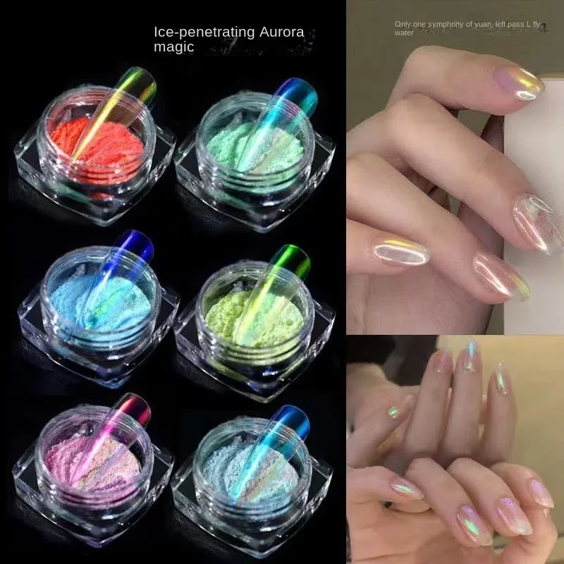 

Multicolor Holographic Neon Shimmer Glitter Ice Muscle Aurora Nail Pigment Powder Fine Chrome Rubbing Dust Mirror Polish Decorat