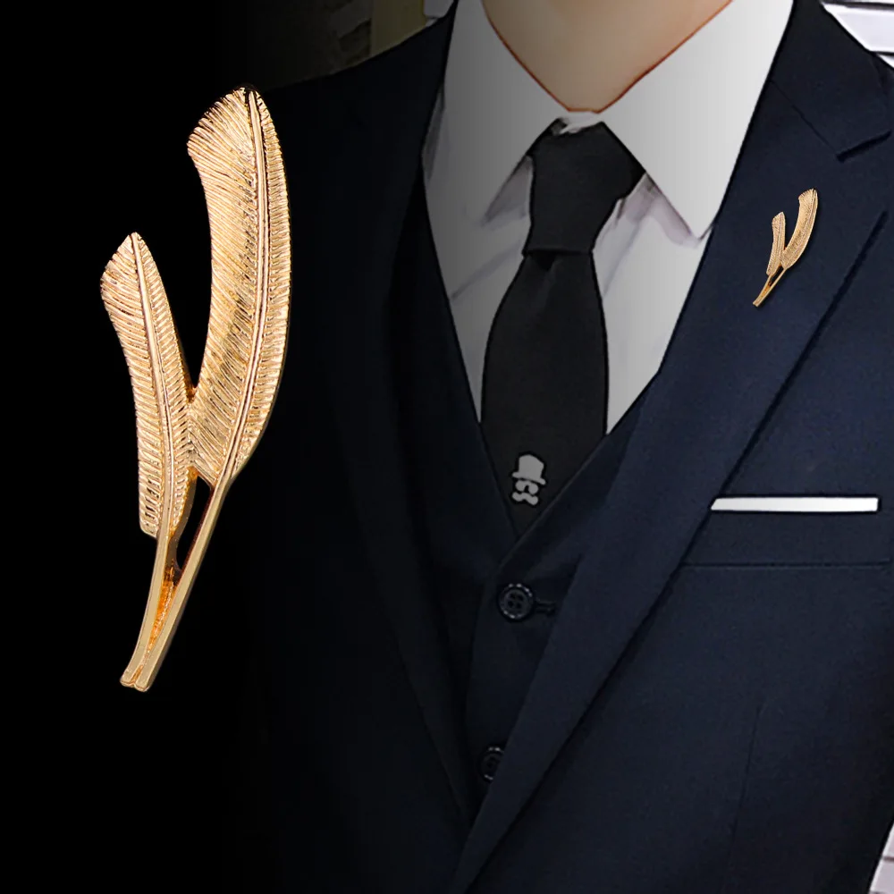 

Classic Retro Man's Metal Feather Brooch Suit Shirt Lapel Pin Corsage Dress Badge Brooches for Women Fashion Accessories Gifts