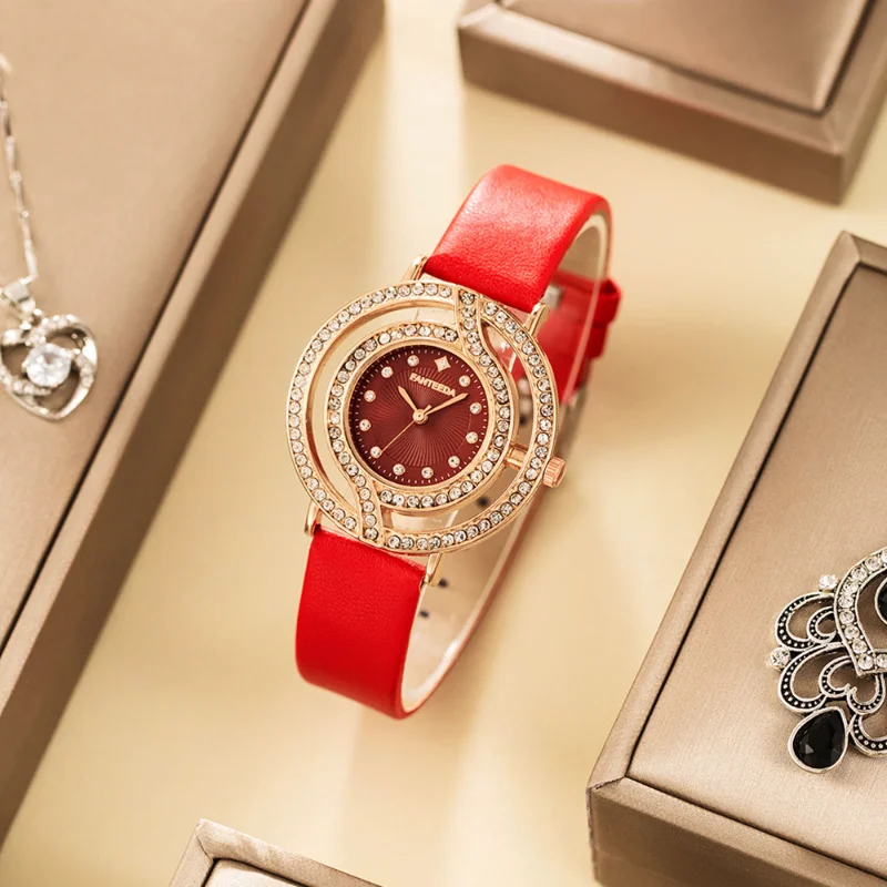 

Hot Fashion Luxury Rhinestone Design Simple Ladies Quartz Clock Watches Women Blue Leather Wristwatches Beauty Female Watch Gift