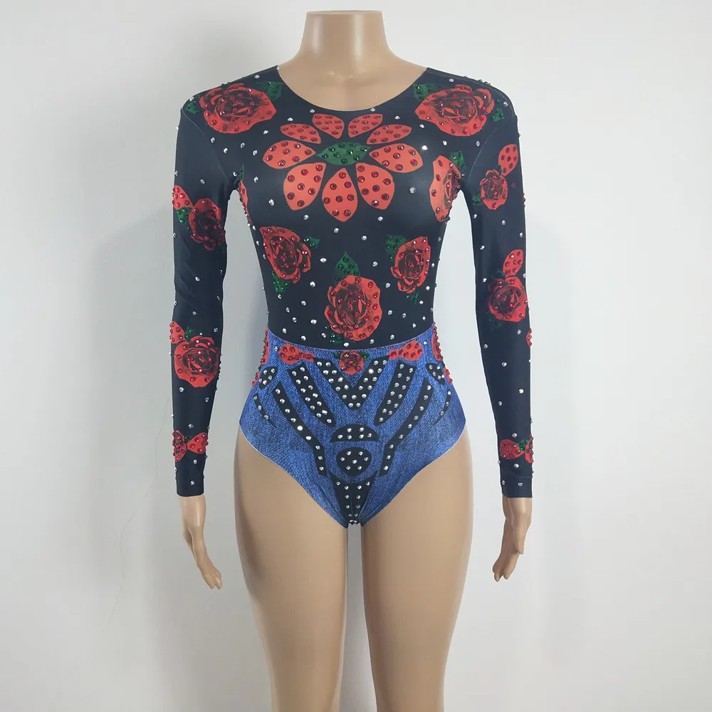 Боди с цветочным узором и кристаллами ночной клуб бар DJ танцовщица бальные танцы