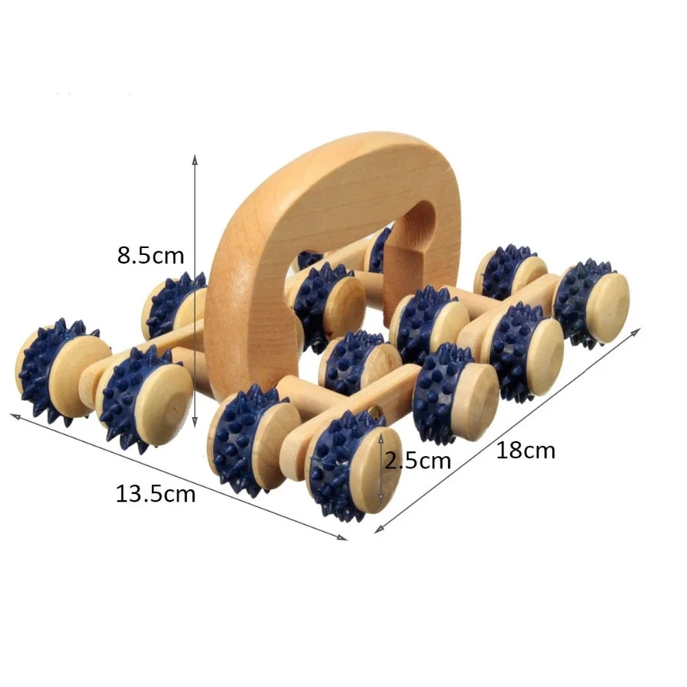 16 Wheel Moon Car Solid Wood Roller Ball Massager Back Legs Body Muscles Relax Tool Healthy Care Massage Instrument images - 6