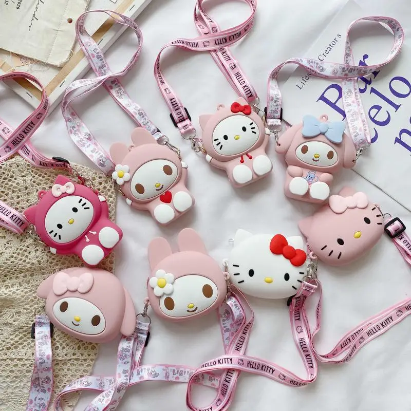 

12Cm Sanrios Kawaii Cartoon Hellokitty Cute Anime Mymelody Silicone Children's Shoulder Storage Coin Purse Toys for Grils Gifts