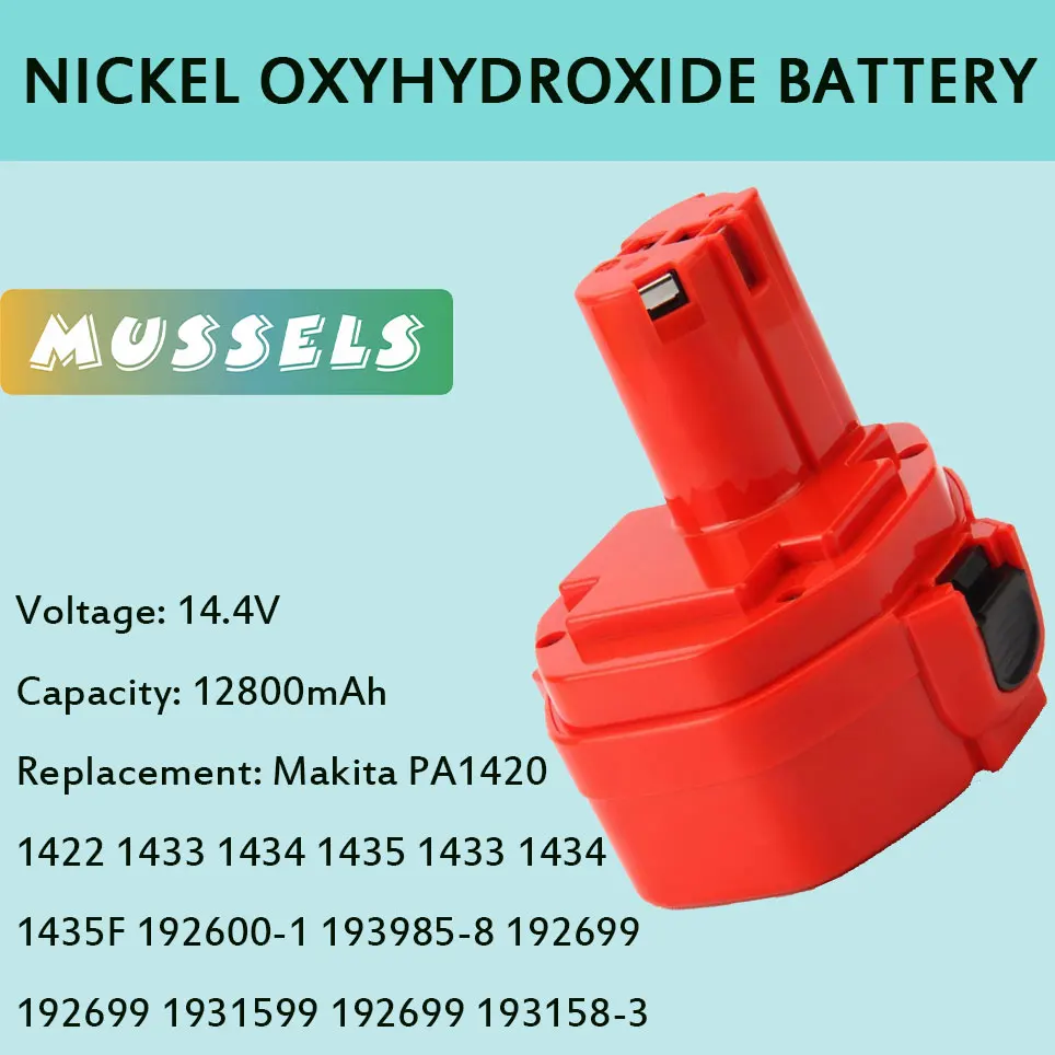 

12800mAh Ni-MH Replacement Battery Compatible with Makita 14.4V Batteries PA14 1422 1434 192699-A 193158-3 Cordless Power Tools