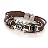 vintage punk flower bracelets bangle boho multiple layers leather bracelet for women man wrap female punk jewelry gift