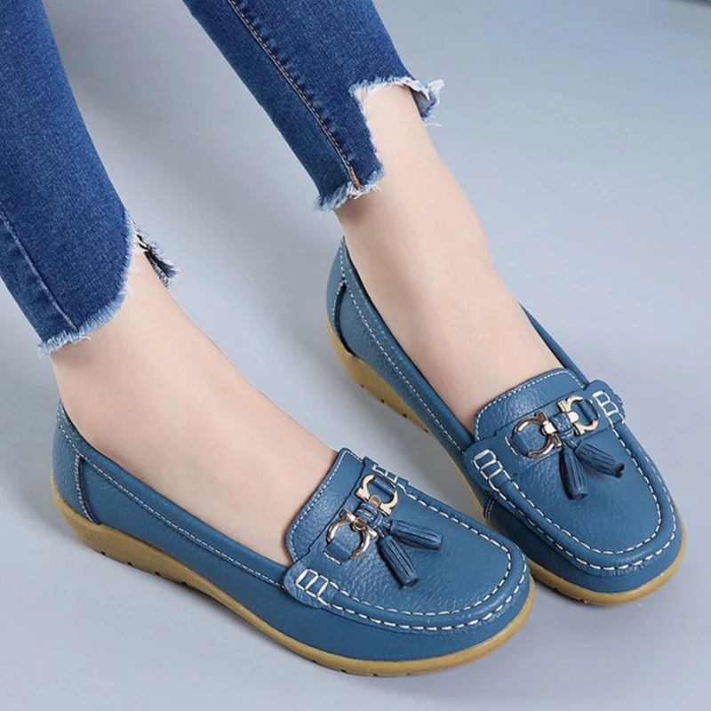 2022 New Women Flats Ballet Shoes Cut Out Leather Breathable Moccasins Women Boat Shoes Ballerina Ladies Casual Shoes