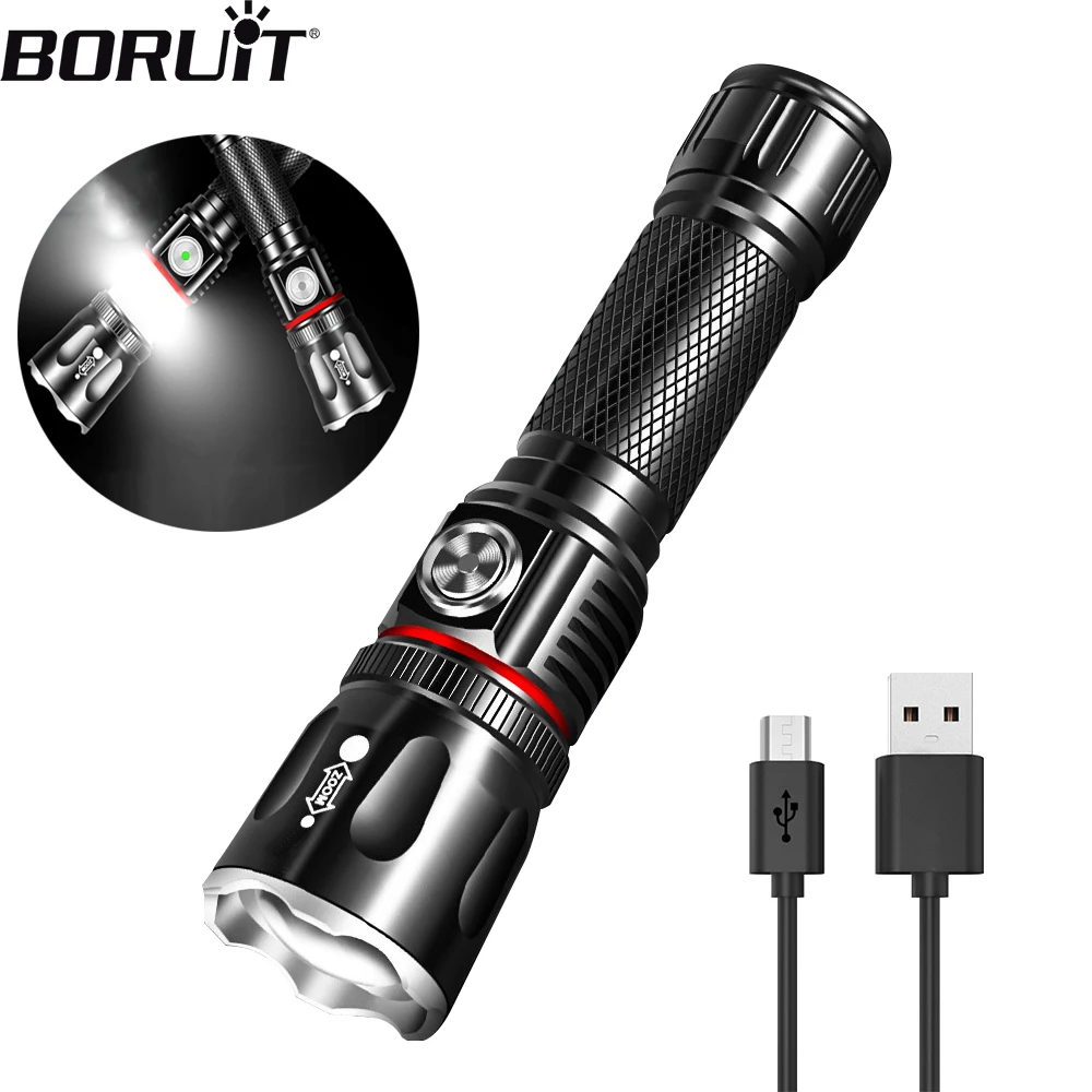 

BORUiT Zoom LED Flashlight 4-Modes USB Rechargeable Zoomable Torch Magnetic Suction Function For Camping Hunting Fishing