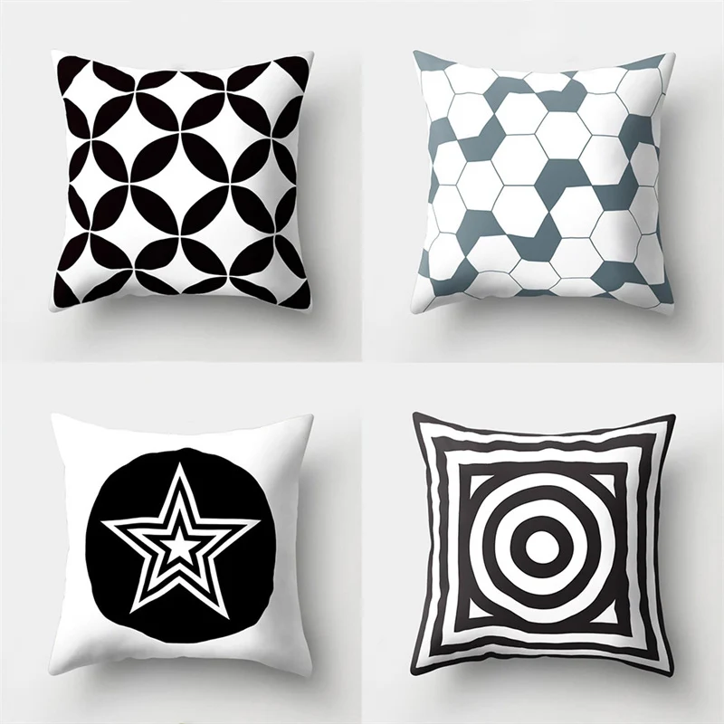 

45x45cm black and white geometric lines square polyester cushion cover for home living room sofa bedroom decoration pillowcase