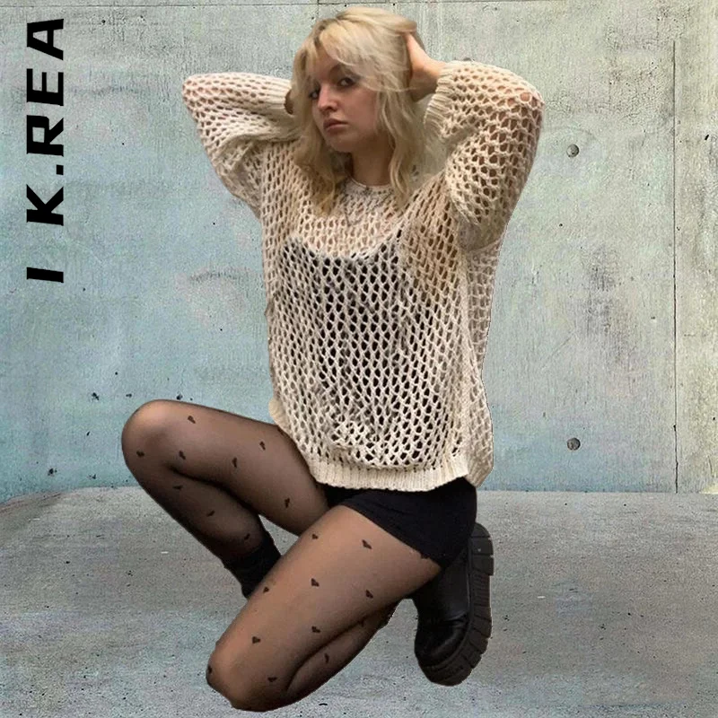 

Женский вязаный свитер I K.Rea, Новый Повседневный женский сексуальный стильный джемпер, теплые женские топы 2022