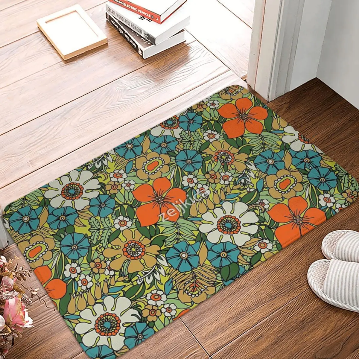 

70s Plate 60x40cm Carpet Polyester Floor Mats Retro Anti-Slip Festivle Gifts