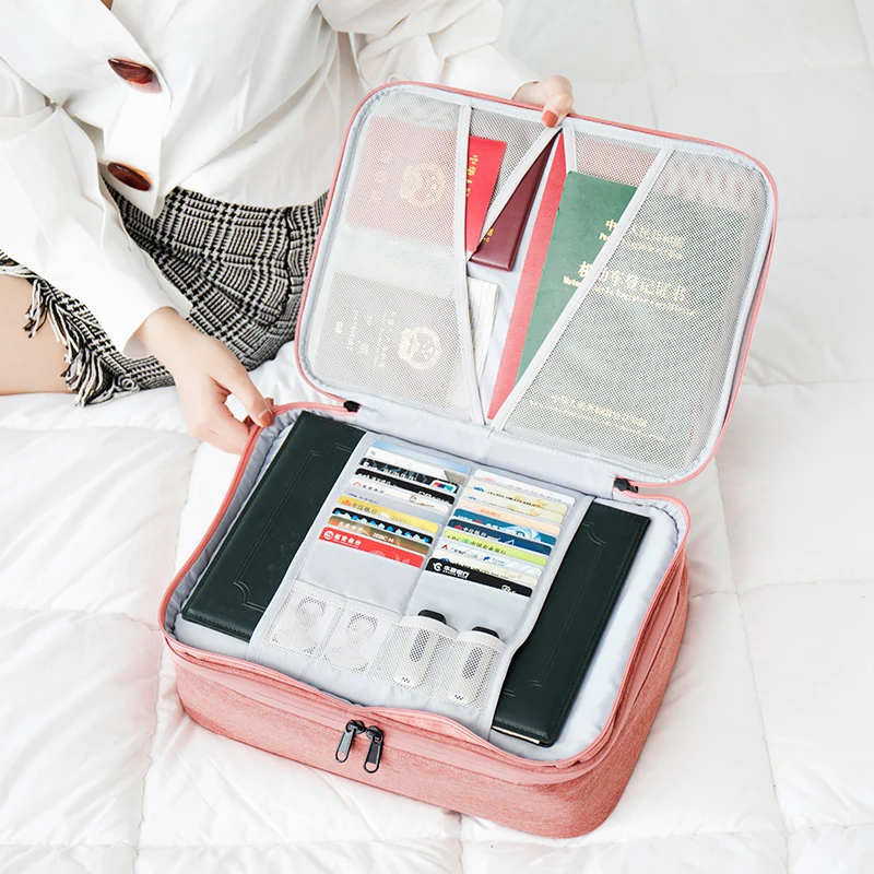 MultiLayer Briefcase Multifunction Document Storage Bag Organizer Case Home Travel Passport Box With Lock Cosmetic Bag 1PC