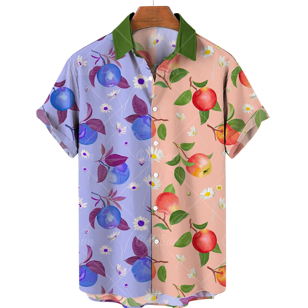 

Гавайская рубашка для мужчин, модная повседневная Пляжная сорочка с принтом фруктов, с коротким рукавом, размеры XL 5XL
