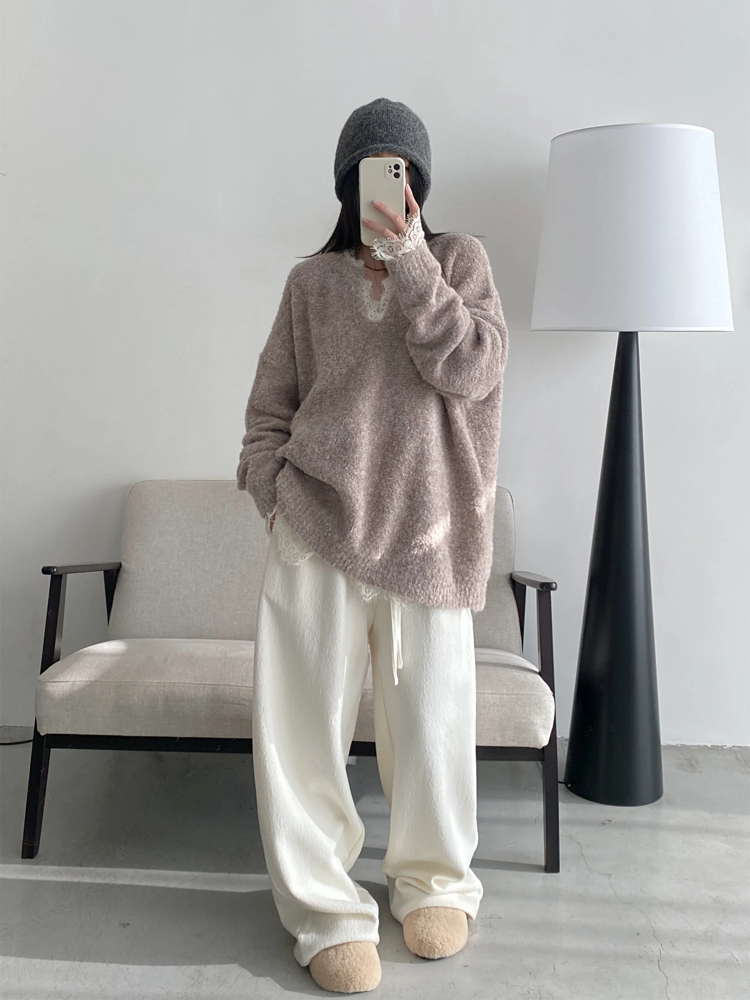 Sun Pomelo Большие размеры Chubby Маленький мягкий свитер с v-образным вырезом Huhoo Base Top Idle