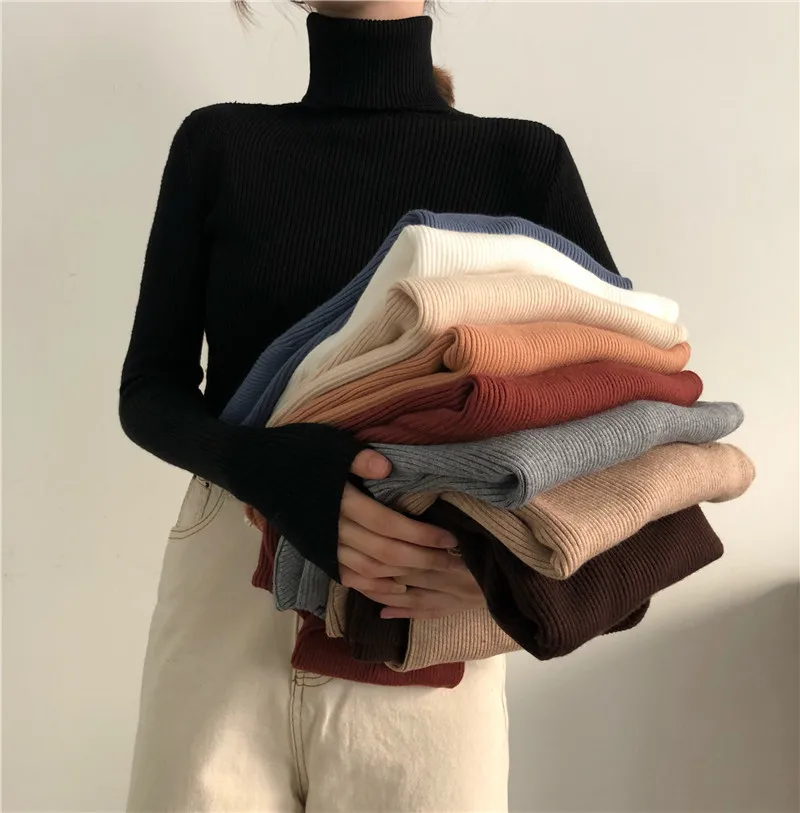 

Women Turtleneck Sweaters Autumn Winter Korean Slim Pullover Women Basic Tops Casual Soft Knit Sweater Soft Warm Jumper