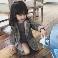 rinilucia spring autumn wool blends jacket for girl new korean version plaid coat mid length casual childrens clothing
