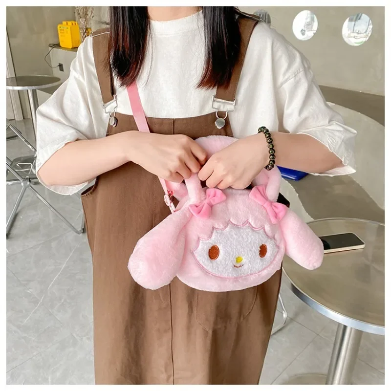 

Sanrio Kawaii аниме MyMelody плюшевая сумка, сумка, милая розовая девочка, мультфильм, пушистая кукла, новая сумка через плечо, бант, подарок на день рождения