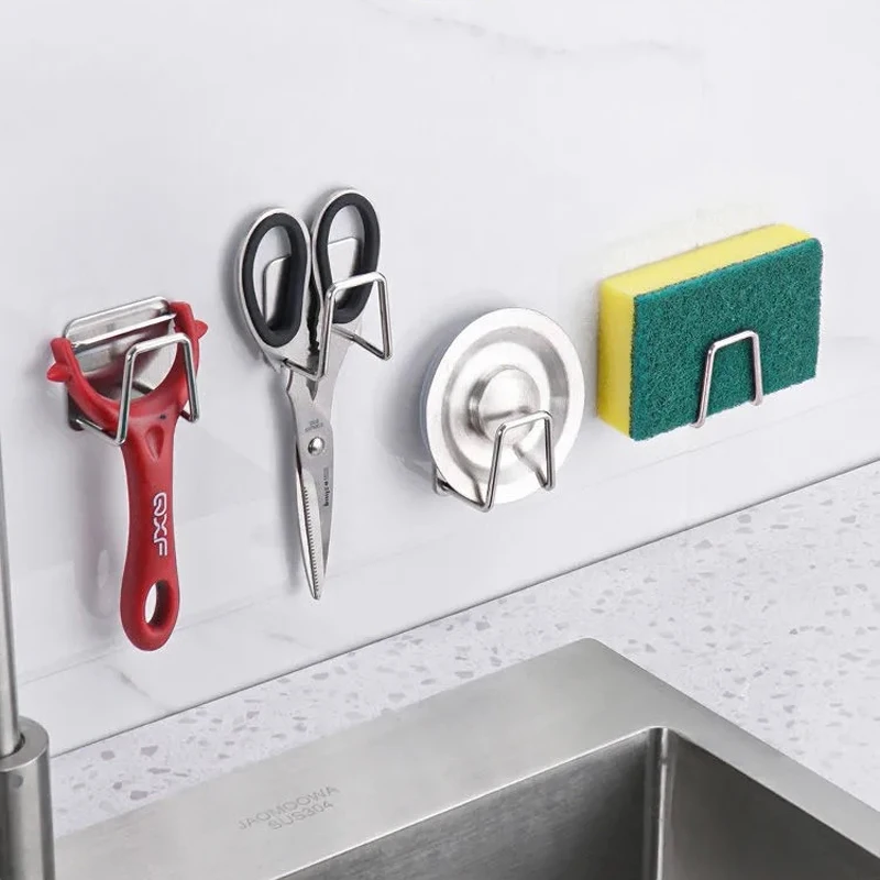 

Storage Rack Wall Hook Sink Sponge Drain Storage Rack Shelf Stainless Steel Kitchen Wire Ball Rag Organizer Holder Self Adhesive