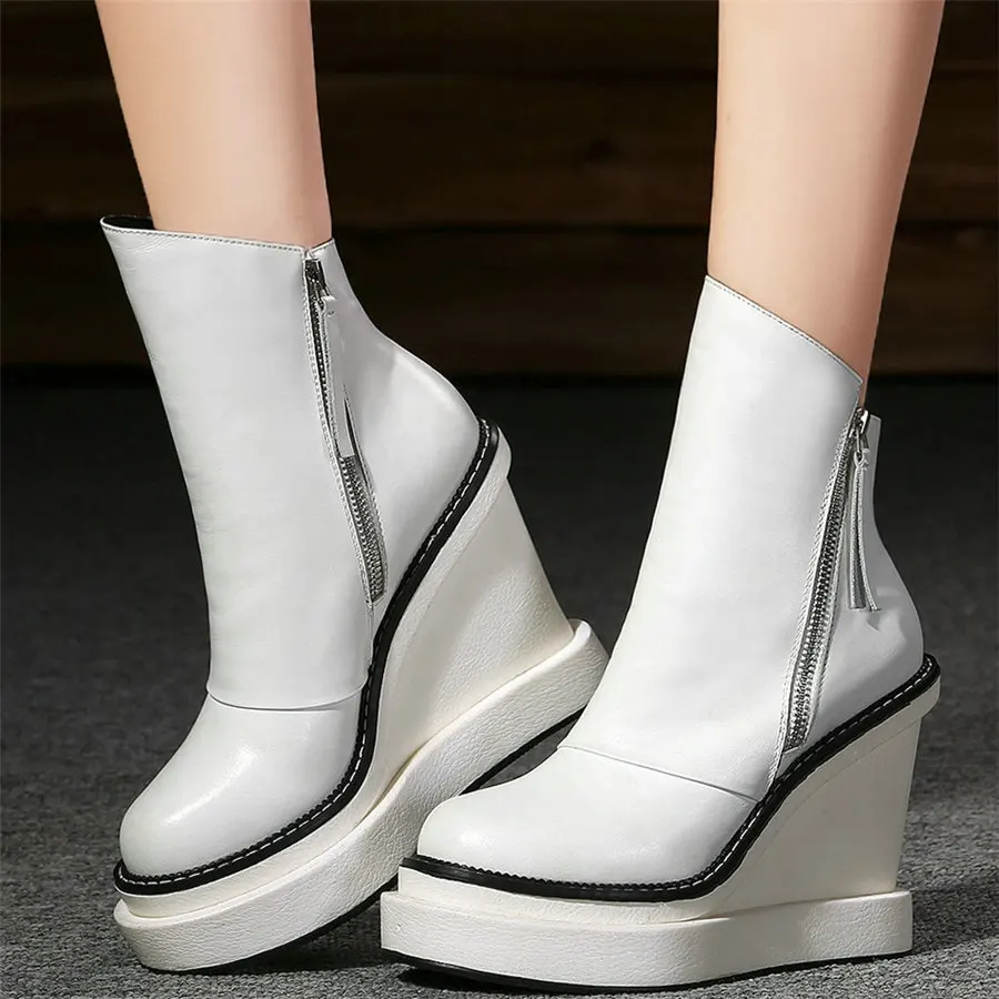 Flat With Platform Shoe Women Genuine Leather Super High Heels Party Pumps Female Round Toe Wedges Fashion Sneakers Casual Shoes