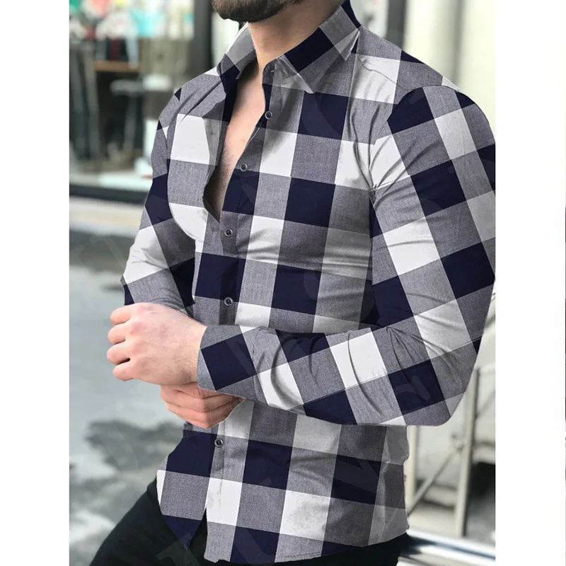 Men's Long Sleeve Shirt Cardigan Digital Printing with Slim Lapel Long Sleeve Men's Shirt Men Clothing