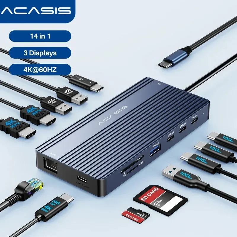 Фото Док-станция Acasis 14 в 1 USB-C 3.1 Type-C к HDMI-концентратору 10 Гбит/с 4K/60 Гц PD100W 1000 Мбит/с Ethernet 85 Вт Вход для концентратора ноутбука №1
