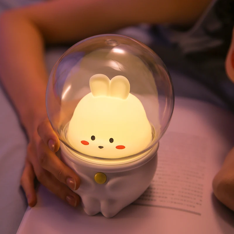 LED Night Light Space Capsule Cute Cat Rabbit Lamp kawaii For Kid Baby Children Bedroom Bedside Decor Light Soft Warm Gift Lamps