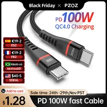 PZOZ 100W USB C to USB Type C Cable Quick Charge 4.0 PD 5A Fast Charging For MacBook iPad Samsung Xiaomi 60W USBC Charger Cord