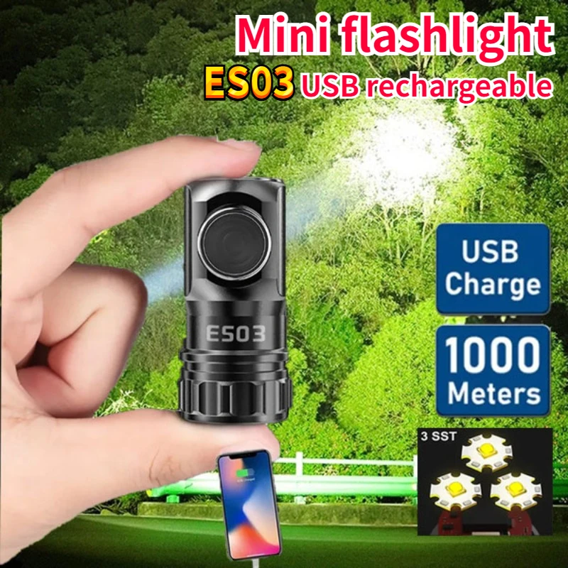 

Rechargeable Mini Led Flashlight Keychain Usb Powered 3000 Lumens Flash Light IPX8 Pocket Torch Lamp SST20 Wick Flashlights