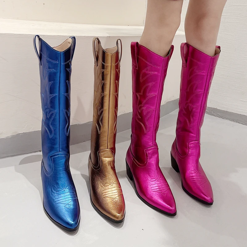 Купи Pointy Print Fashion Knee Length V Mouth Martin Boots Western Cowboy Boots Knight Woman Boots Sexy Slip On Slim Boot Solid Color за 3,789 рублей в магазине AliExpress