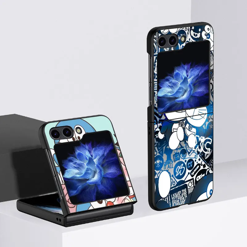 

Doraemon Cute Fundas Case For Samsung Galaxy Z Flip 4 3 5G Black Hard Cell Phone Cover ZFlip5 Clear PC Luxury