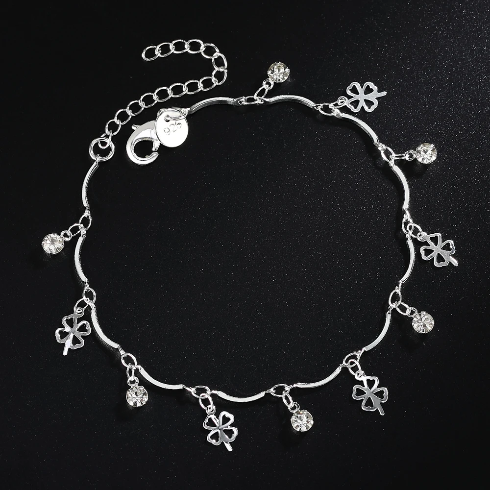 

Factory direct Charm 925 Stamp Silver color leaf clover zircon Chain Bracelet for Women Fashion Wedding Party Gift fine Jewelry