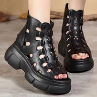 2022 summer womens ankle boots handmade leather hollow sandals wedge womens soft sole women sandals platform sandals