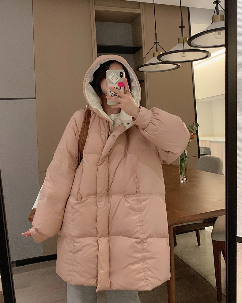

Winter Jacket Women Puffer Bubble Coat Oversized Loose Long Outerwear with Hood Korean Fashion 2022 New Parkas