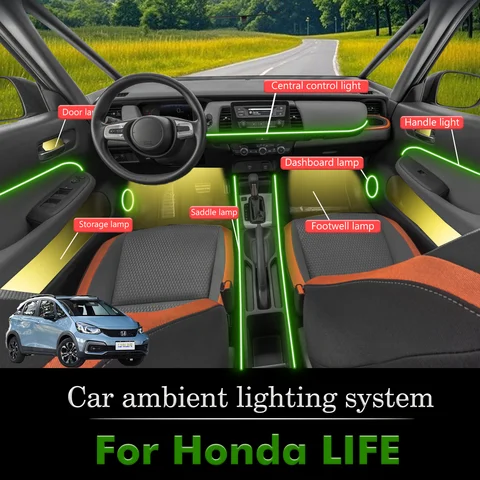 Honda LIFE Интерьер Автомобиля RGB Окружающее Освещение 64 Цвета Умный Пульт Дистанционного Управления Энергосберегающая Свет...