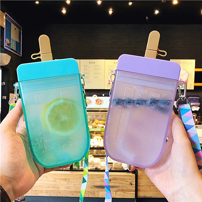 

300ml Summer New Style Water Bottle Plastic Silica Gel Strap Straw DIY Creative Cold Drink Water Cup Students Girl Water Bottle