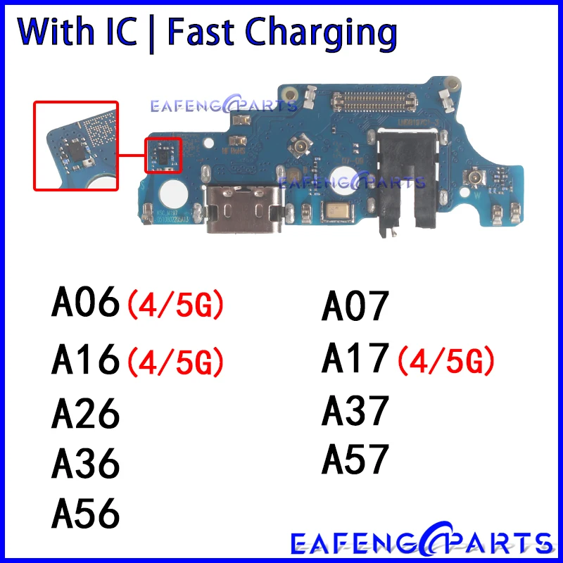 Фото USB-порт для зарядки (док-станция) для Samsung Galaxy A07, A17, A37, A57, A06, A16, A26, A36, A56 4G 5G, A166P, A176B, A376, A576 — модуль зарядной платы №1