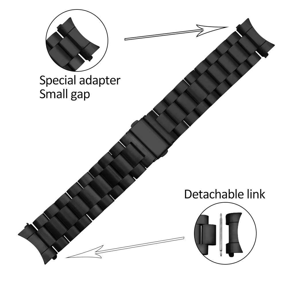Premium Stainless Steel Watchband for Samsung Galaxy Watch 46mm SM-R800 Sports Band Curved End Strap Wrist Bracelet Silver Black