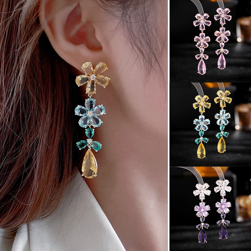 

Элегантный цветок в форме капли, длинное искусственное циркониевое украшение для женщин, ювелирные изделия для невесты, свадебные подарки, ...