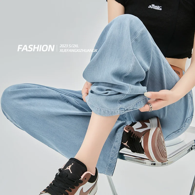 Summer Women's Flared Pants Vintage Jeans Elastic Waist Women's Pants Woman Trousers Korean Style Clothes Women Wide Leg Jeans