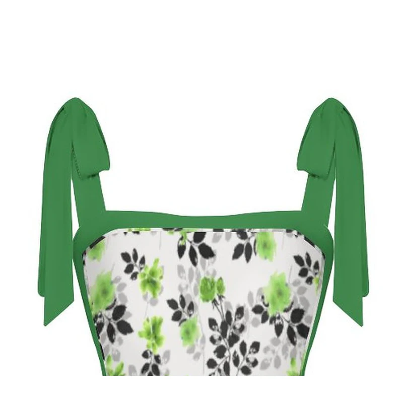 2023 Retro Two Piece Swimsuit Skirt Shoulder Strappy Swimsuit Print Floral Swimwear Women Slimming Bathing Suit Beach Wear Green
