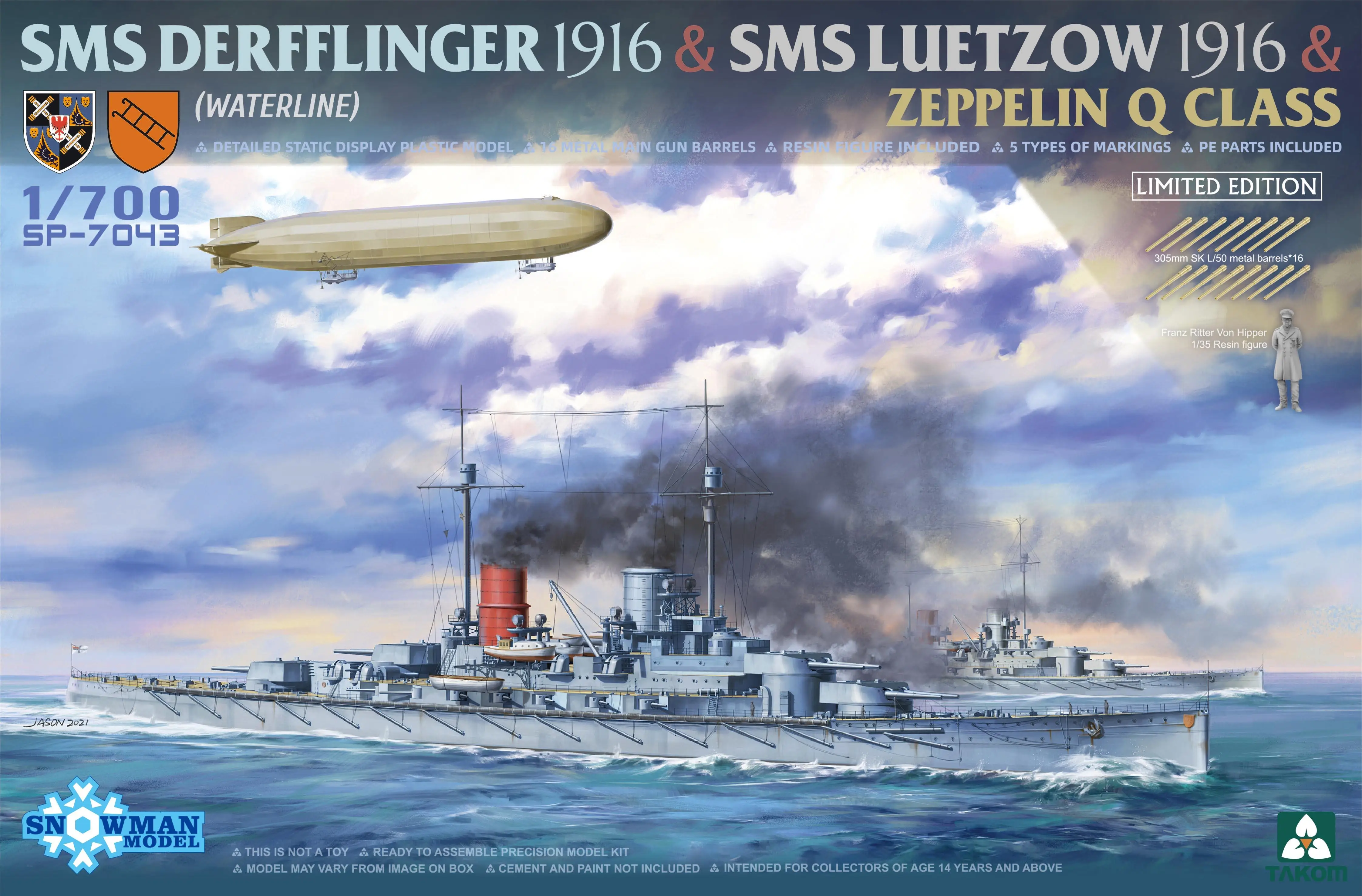SNOWMAN SP-7043 1/700 SMS DERFFLINGER 1916&SMS LUETZOW1916&ZEPPELIN CLASS PLASTIC MODEL KIT