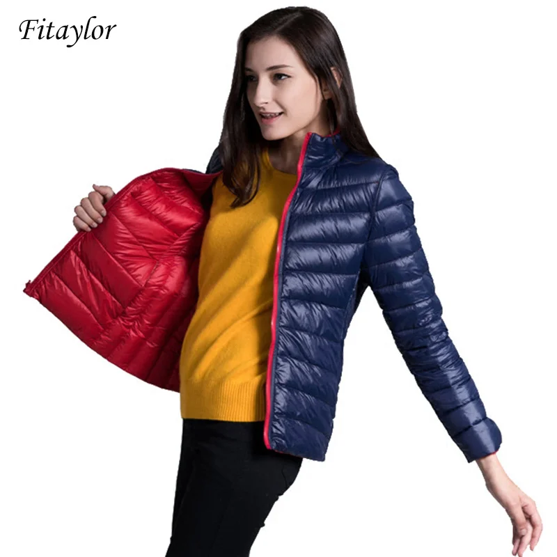 

New Winter Women Down Jacket Ultra Light 90% White Duck Down Double Side Coats Short Design Slim Warm Parkas