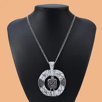 tibetan silver large round statement abstract spiral pendant necklaces on long curb chain lagenlook 34