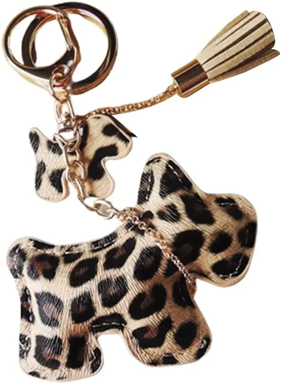 

Cute Leather Dog Keychain Animal Key Chain Car Key Ring Bag Pendant Leather Tassels Key Ring Bell Keychain Gifts Nice Design