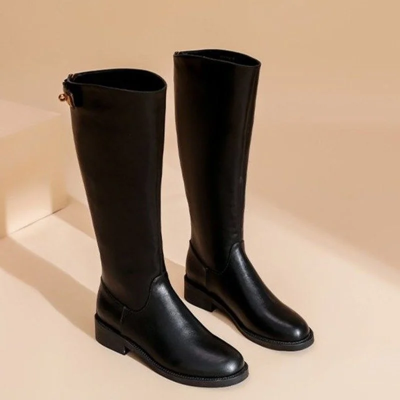 

Pmwrun Inner Heightening Fashion Boots Autumn and Winter New High Tube Rear Zipper Flat Bottom Small But Knee Knight Boots Women