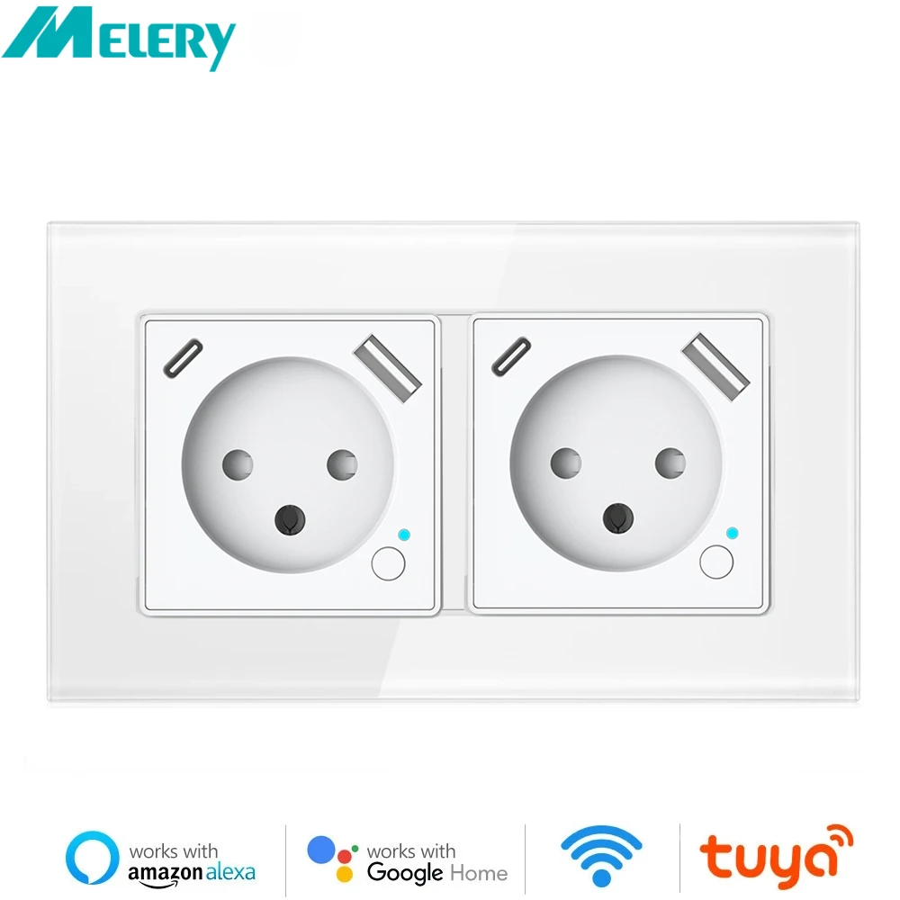 

Israel Tuya WiFi Smart Wall Switch Socket Power Plug Outlet USB Type-C PD20W Charge Port for Iphone Alexa Dot GoogleHome