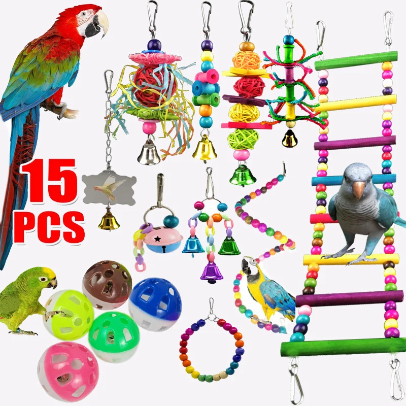 

10pc Combination Parrot Toy Set Pet Bird Chewing Toys Bird Playground Parrot Accessories Supplies