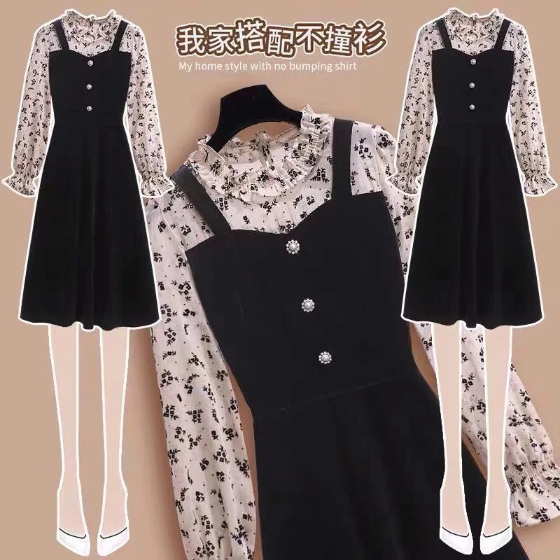 

[Recommended for autumn and winter] Large size dress 2022 autumn and winter new temperament, age reduction and thinning, high-en